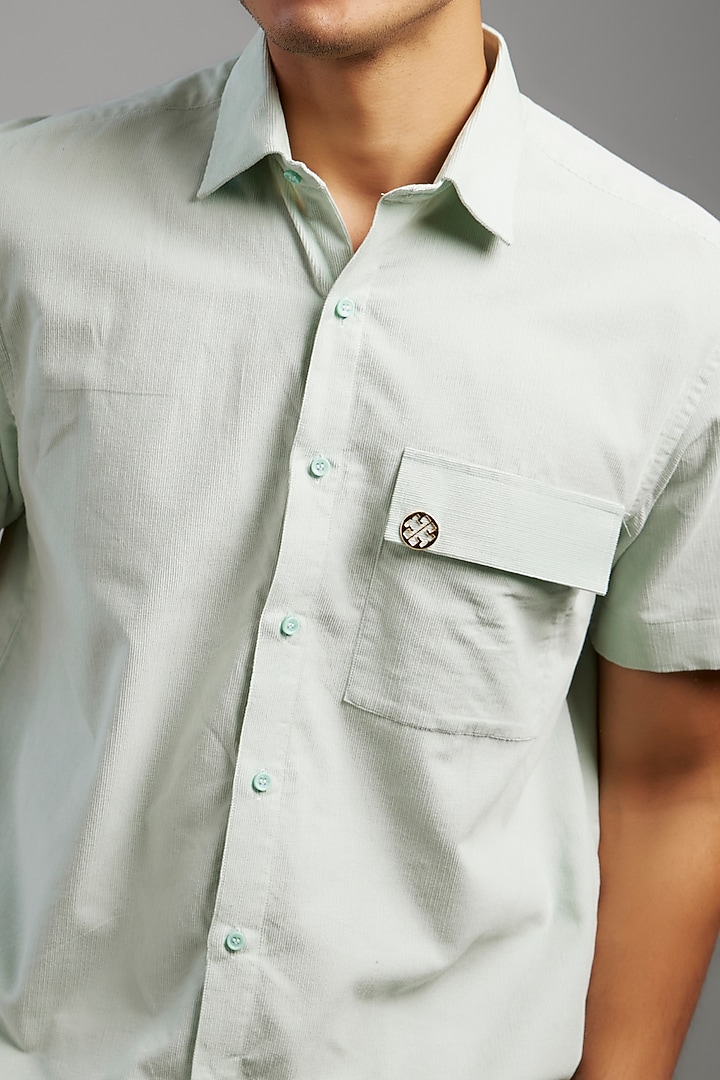 Green Corduroy Textured Party Wear Shirt by LA ADORE BY BHAVIK J BAFNA at Pernia's Pop Up Shop
