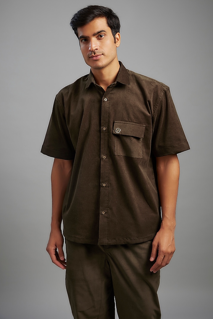 Brown Corduroy Textured Shirt by LA ADORE BY BHAVIK J BAFNA