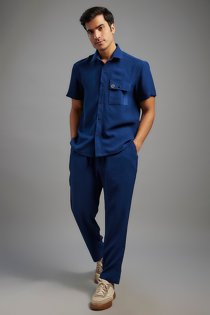 Blue Corduroy Textured Co-Ord Set by LA ADORE BY BHAVIK J BAFNA