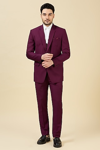 Maroon Terry Wool Single Breasted Blazer Set by LA ADORE BY BHAVIK J BAFNA