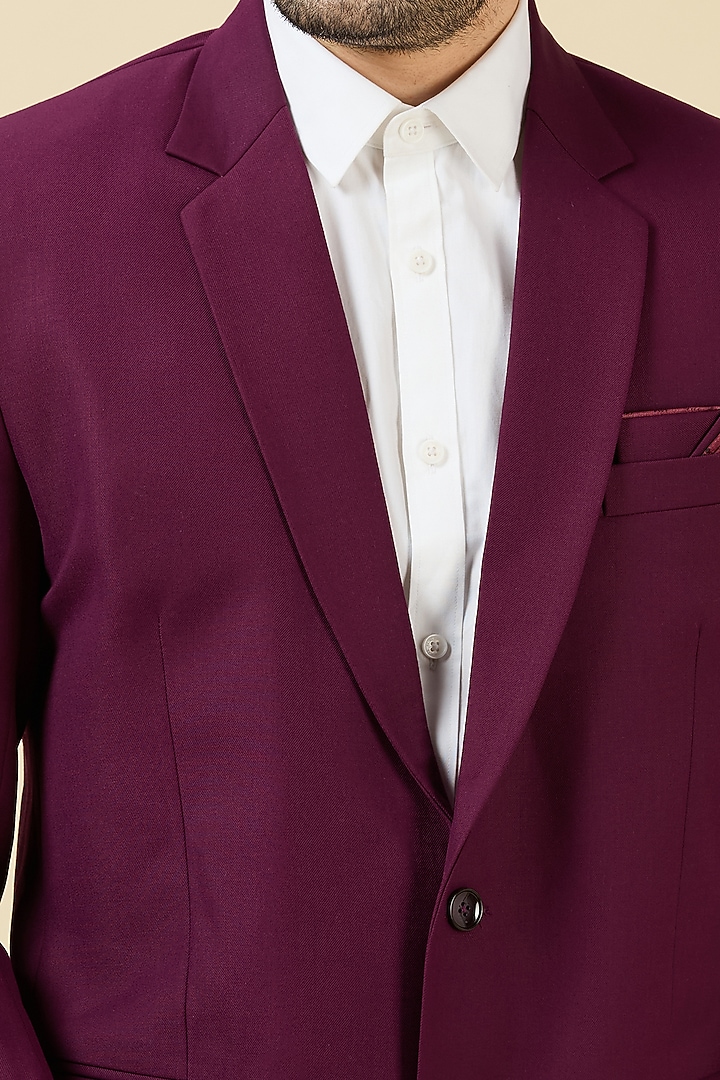 Maroon Terry Wool Single Breasted Blazer Set by LA ADORE BY BHAVIK J BAFNA at Pernia's Pop Up Shop