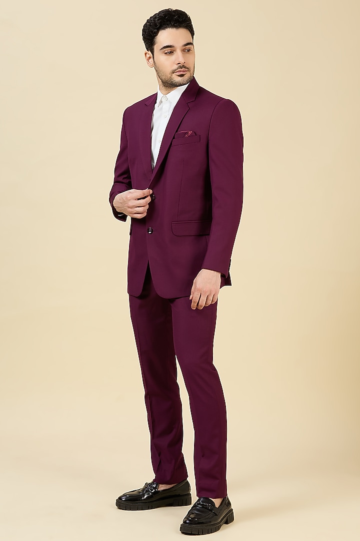 Maroon Terry Wool Single Breasted Blazer Set by LA ADORE BY BHAVIK J BAFNA at Pernia's Pop Up Shop