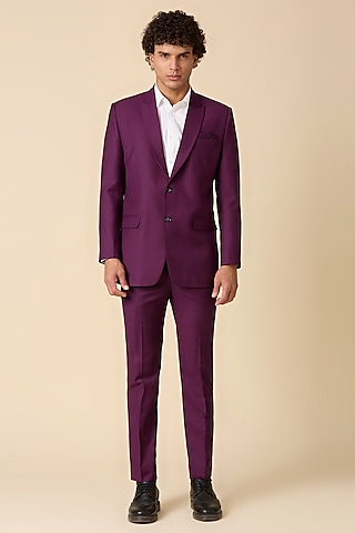 Maroon Terry Wool Double Breasted Blazer Set by LA ADORE BY BHAVIK J BAFNA