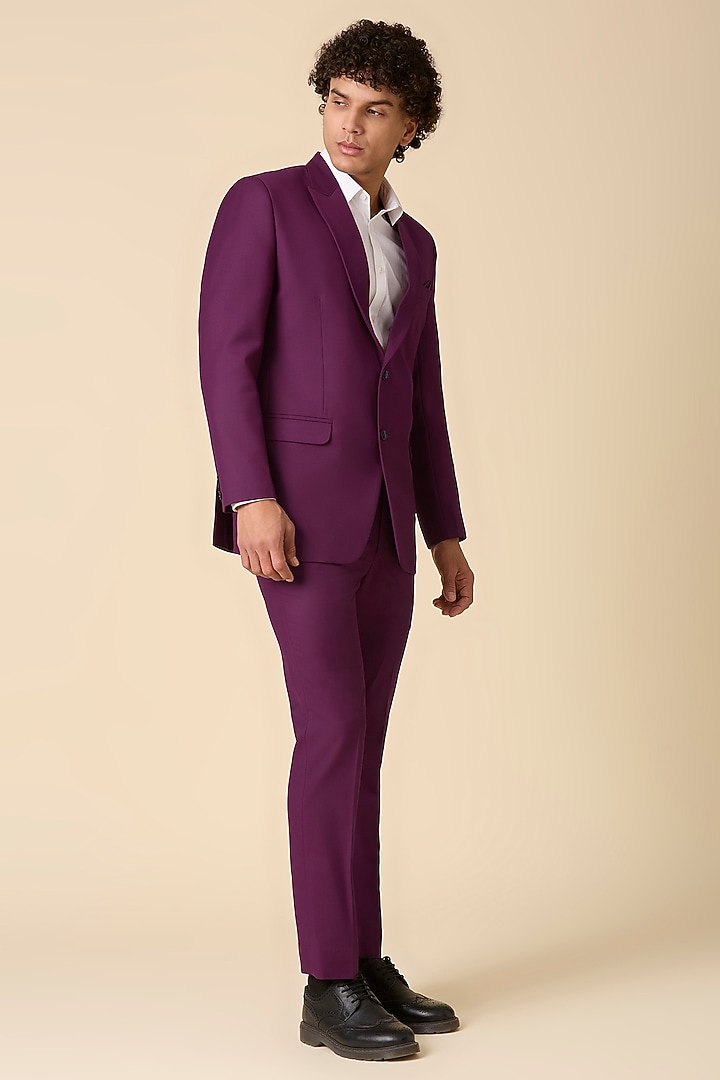 Maroon Terry Wool Double Breasted Blazer Set by LA ADORE BY BHAVIK J BAFNA at Pernia's Pop Up Shop