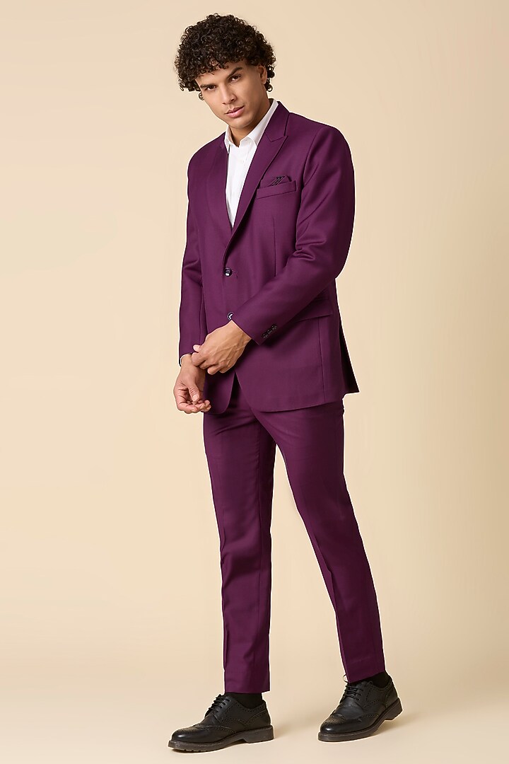 Maroon Terry Wool Double Breasted Blazer Set by LA ADORE BY BHAVIK J BAFNA at Pernia's Pop Up Shop