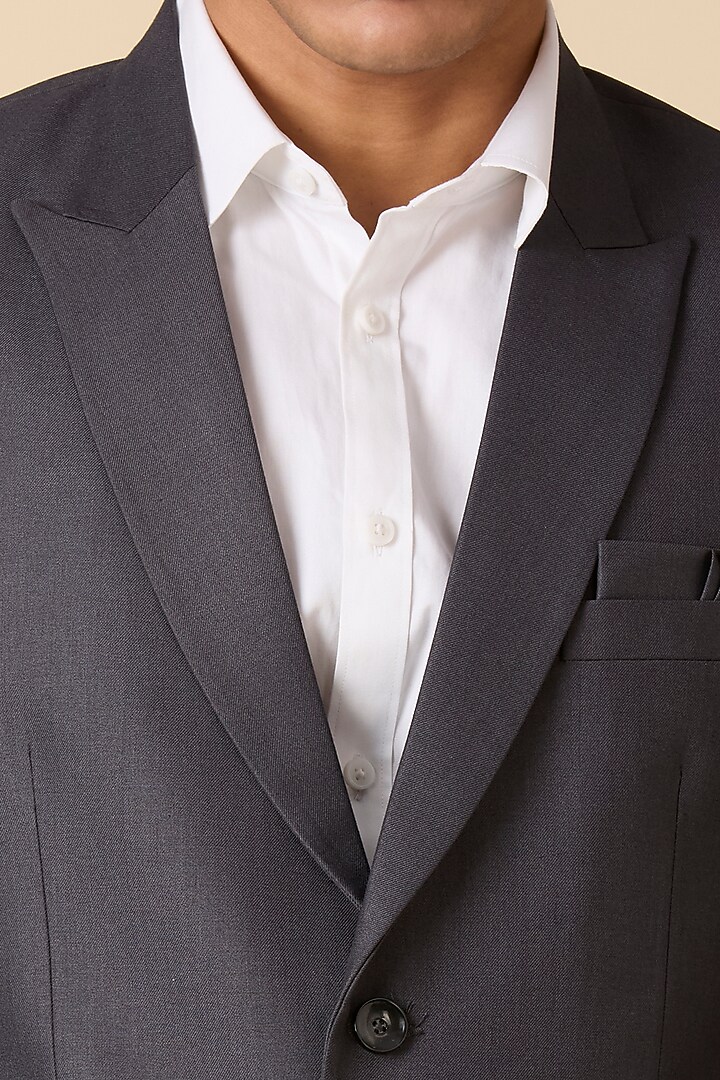Grey Terry Wool Double Breasted Blazer Set by LA ADORE BY BHAVIK J BAFNA at Pernia's Pop Up Shop