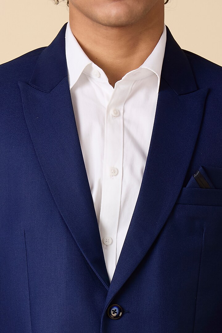 Royal Blue Terry Wool Double Breasted Blazer Set by LA ADORE BY BHAVIK J BAFNA at Pernia's Pop Up Shop