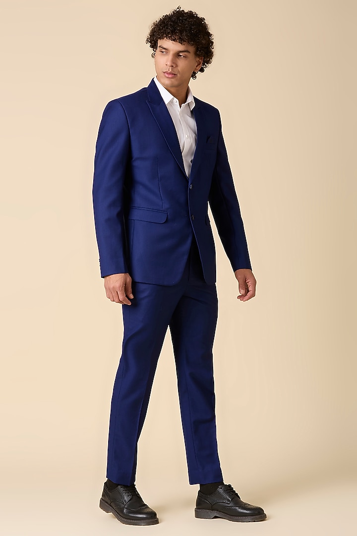 Royal Blue Terry Wool Double Breasted Blazer Set by LA ADORE BY BHAVIK J BAFNA at Pernia's Pop Up Shop