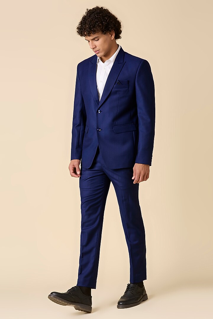 Royal Blue Terry Wool Double Breasted Blazer Set by LA ADORE BY BHAVIK J BAFNA at Pernia's Pop Up Shop