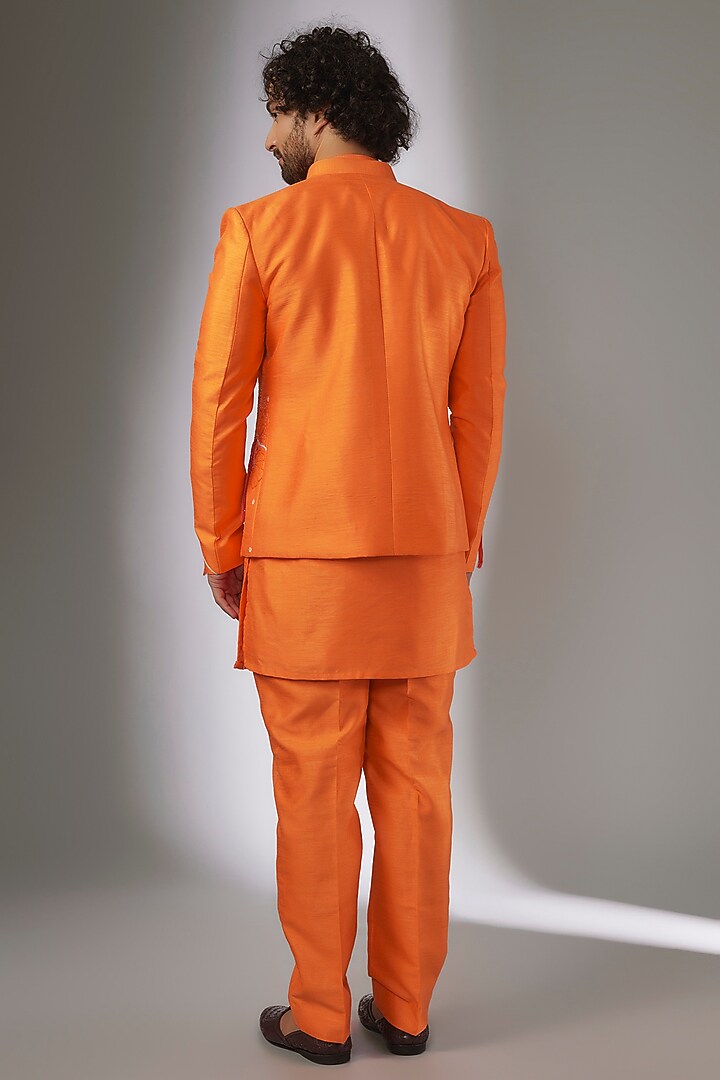 Orange Silk Hand Embroidered Jacket Set by LA ADORE BY BHAVIK J BAFNA at Pernia's Pop Up Shop