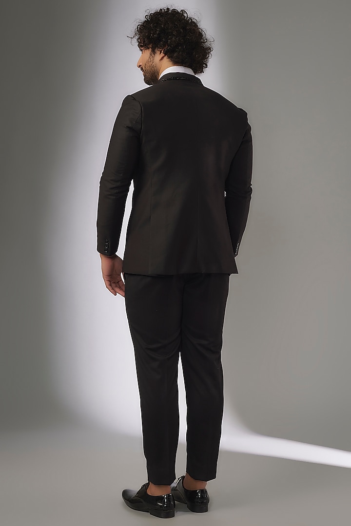 Black Terry Rayon Hand Embroidered Blazer Set by LA ADORE BY BHAVIK J BAFNA at Pernia's Pop Up Shop