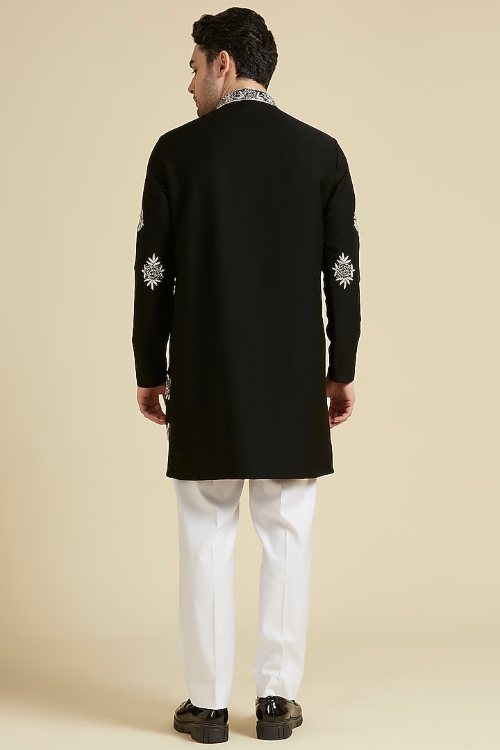Black Satin Lycra Embroidered Kurta Set by LA ADORE BY BHAVIK J BAFNA at Pernia's Pop Up Shop