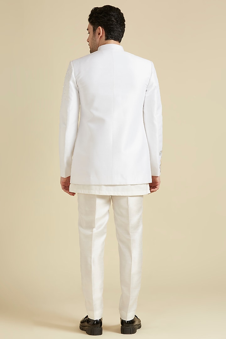 White Raw Silk Hand Embroidered Indo-Western Set by LA ADORE BY BHAVIK J BAFNA at Pernia's Pop Up Shop