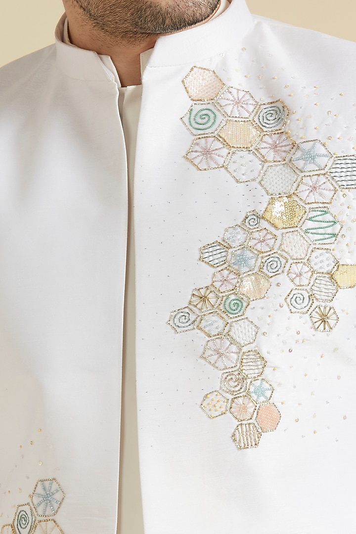 White Raw Silk Hand Embroidered Indo-Western Set by LA ADORE BY BHAVIK J BAFNA at Pernia's Pop Up Shop