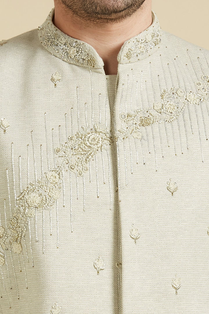 Beige Terylene Rayon Hand Embroidered Wedding Sherwani Set by LA ADORE BY BHAVIK J BAFNA at Pernia's Pop Up Shop