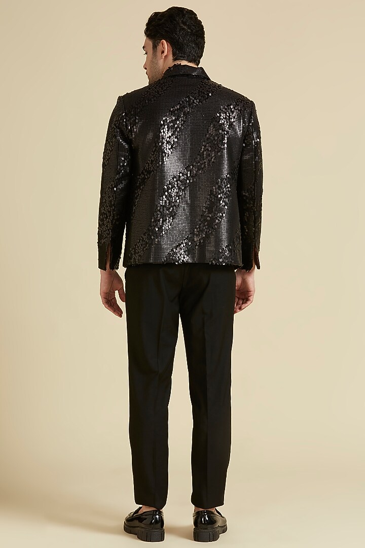 Black Fabric Embroidered Zipper Jacket Set by LA ADORE BY BHAVIK J BAFNA at Pernia's Pop Up Shop