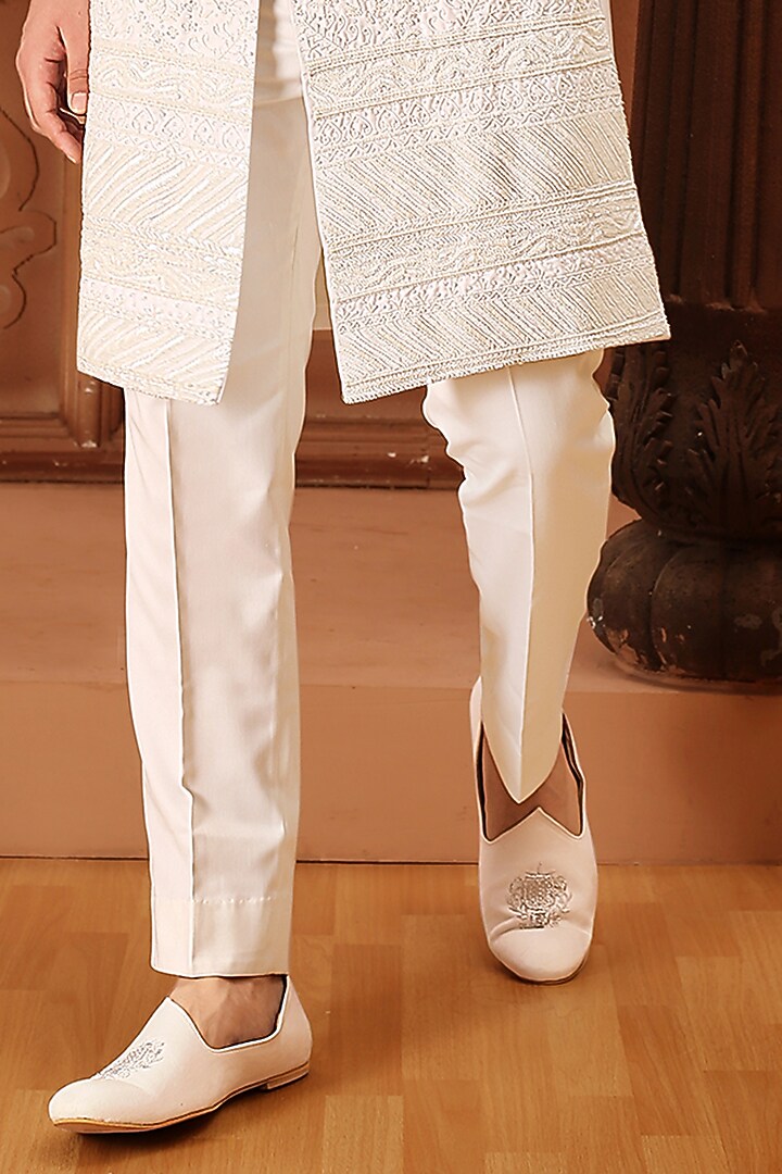 White Cotton Silk Cutdana Hand Embroidered Groom Sherwani Set by LA ADORE BY BHAVIK J BAFNA at Pernia's Pop Up Shop