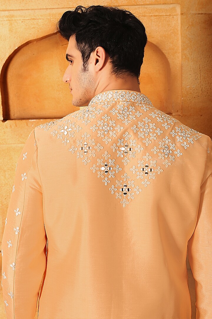 Orange Silk Mirror Embroidered Kurta Set by LA ADORE BY BHAVIK J BAFNA at Pernia's Pop Up Shop