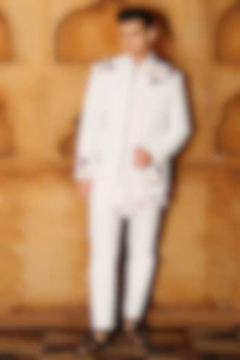 White Lycra Leather Embroidered Indo-Western Jacket Set by LA ADORE BY BHAVIK J BAFNA at Pernia's Pop Up Shop