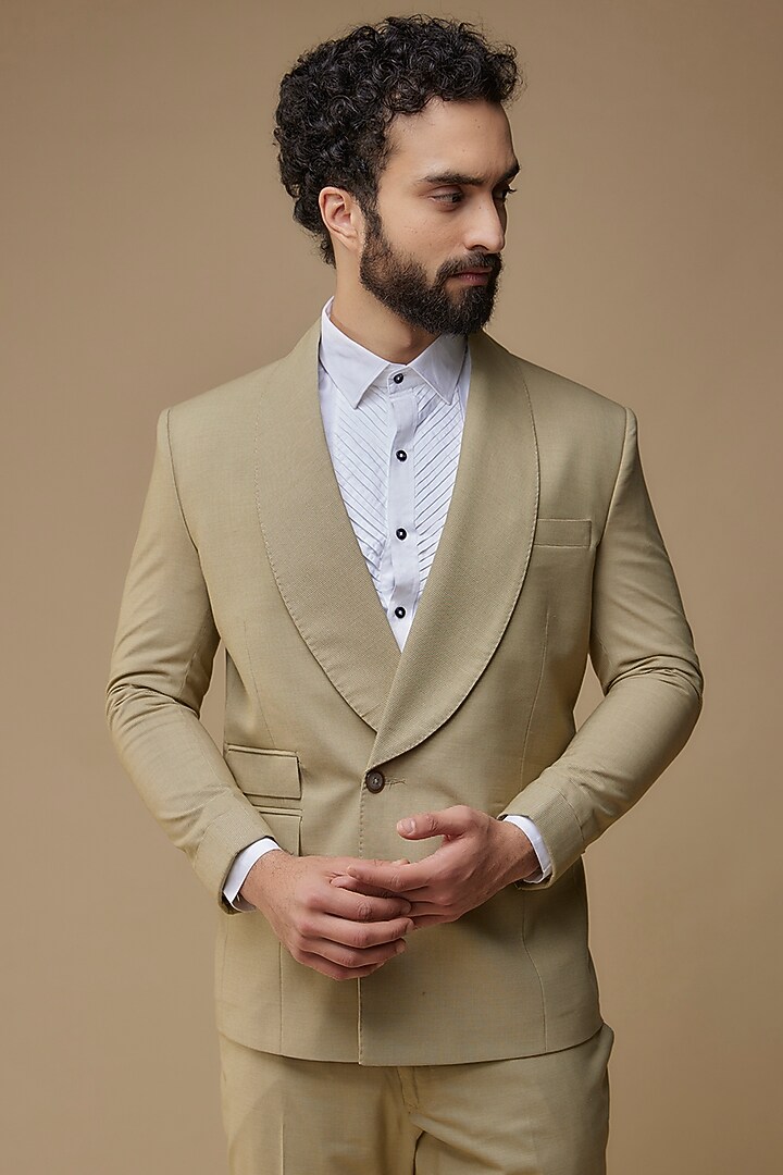 Beige Terry Rayon Self Textured Suit Set by LA ADORE BY BHAVIK J BAFNA at Pernia's Pop Up Shop