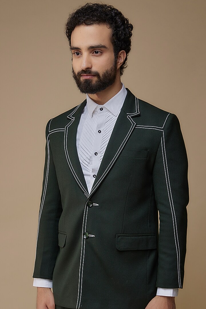 Green Terry Rayon Hand & Machine Embroidered Suit Set by LA ADORE BY BHAVIK J BAFNA at Pernia's Pop Up Shop