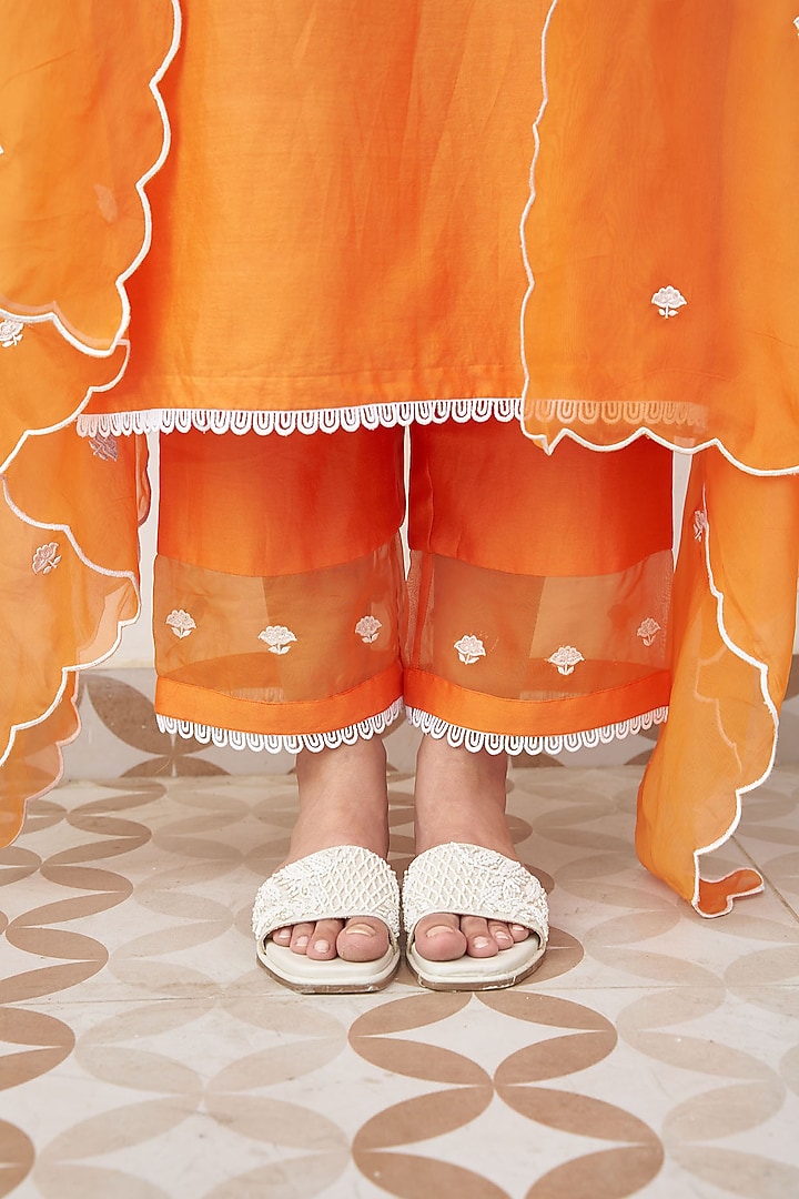 Orange Chanderi Embroidered Kurta Set by Alokik by Divya at Pernia's Pop Up Shop