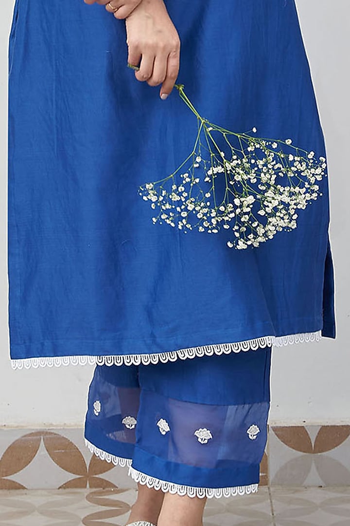 Royal Blue Chanderi Embroidered Kurta Set by Alokik by Divya at Pernia's Pop Up Shop
