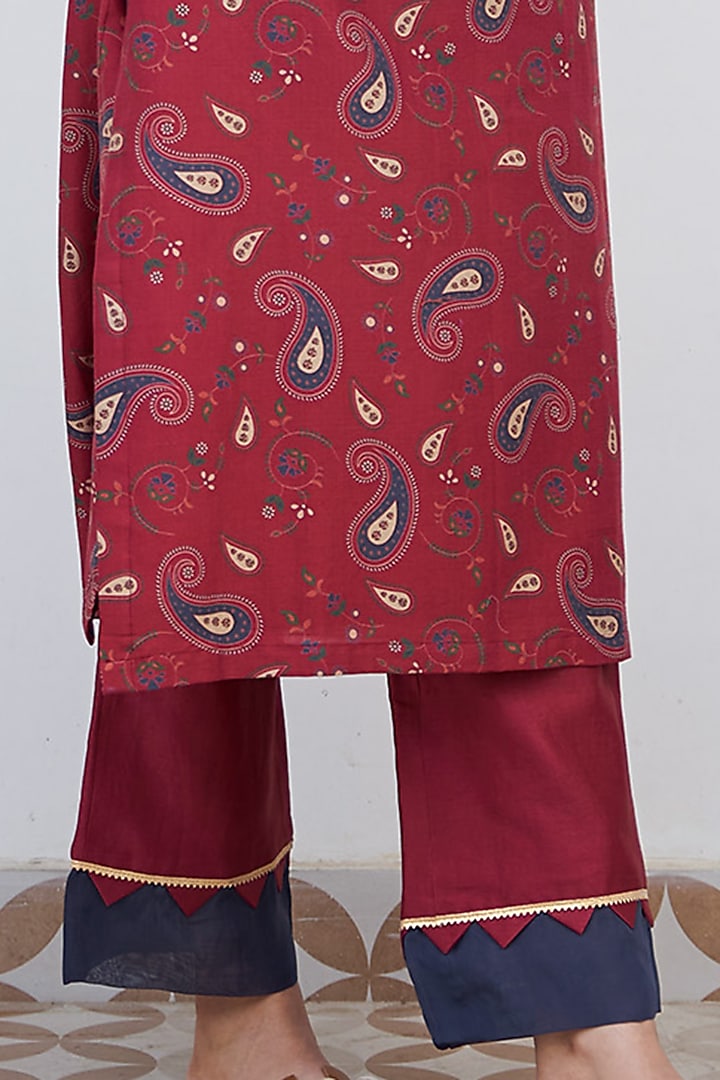 Brick Red Chanderi Printed Kurta Set by Alokik by Divya at Pernia's Pop Up Shop