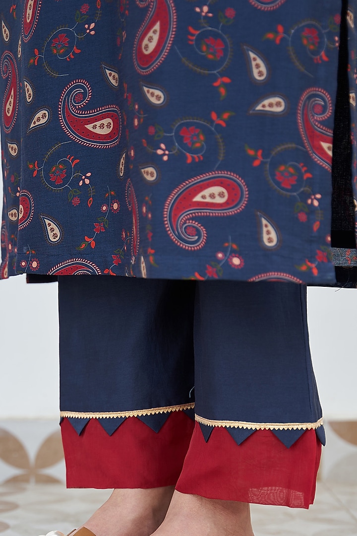 Space Blue Chanderi Printed Kurta Set by Alokik by Divya at Pernia's Pop Up Shop