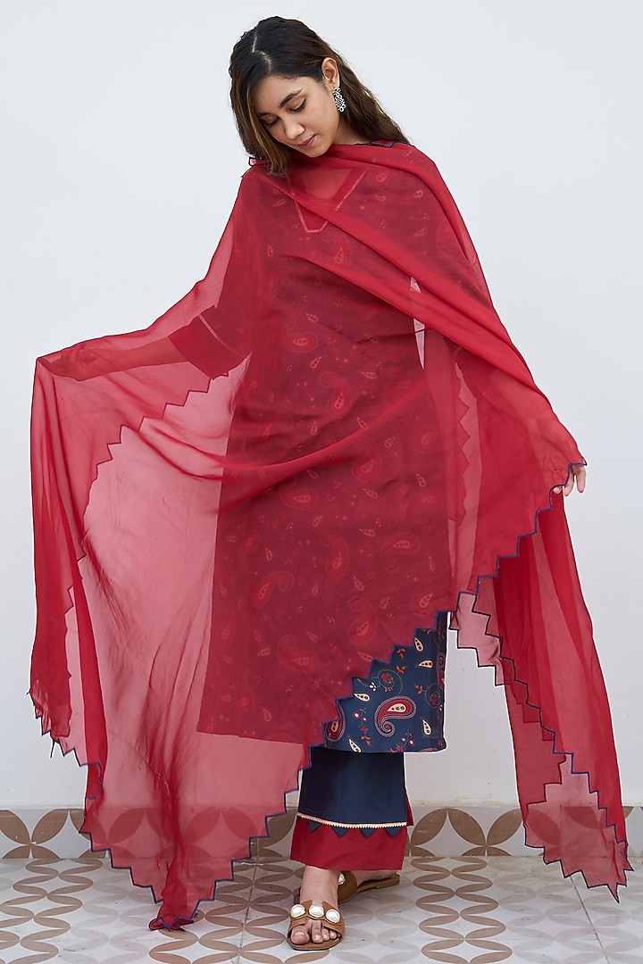 Space Blue Chanderi Printed Kurta Set by Alokik by Divya at Pernia's Pop Up Shop