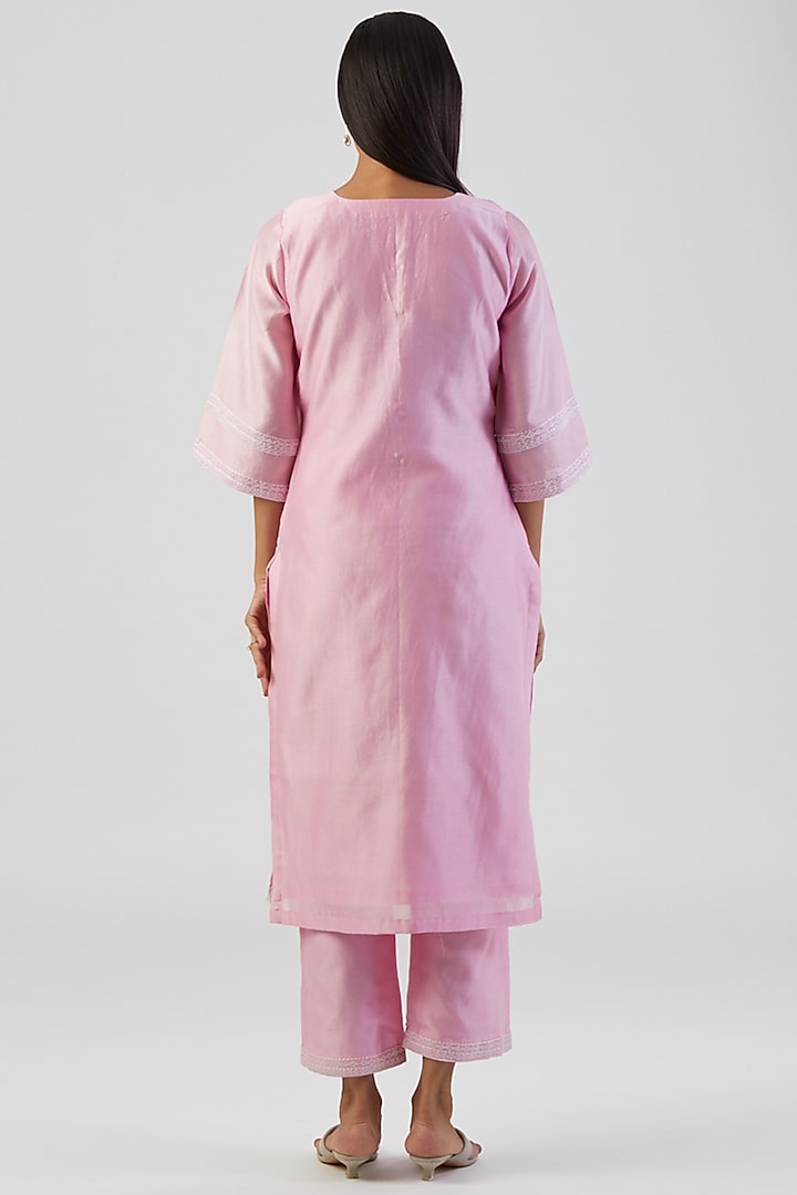 Powder Pink Embroidered Kurta Set by Alokik by Divya at Pernia's Pop Up Shop