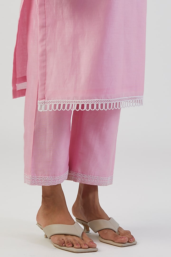 Powder Pink Embroidered Kurta Set by Alokik by Divya at Pernia's Pop Up Shop