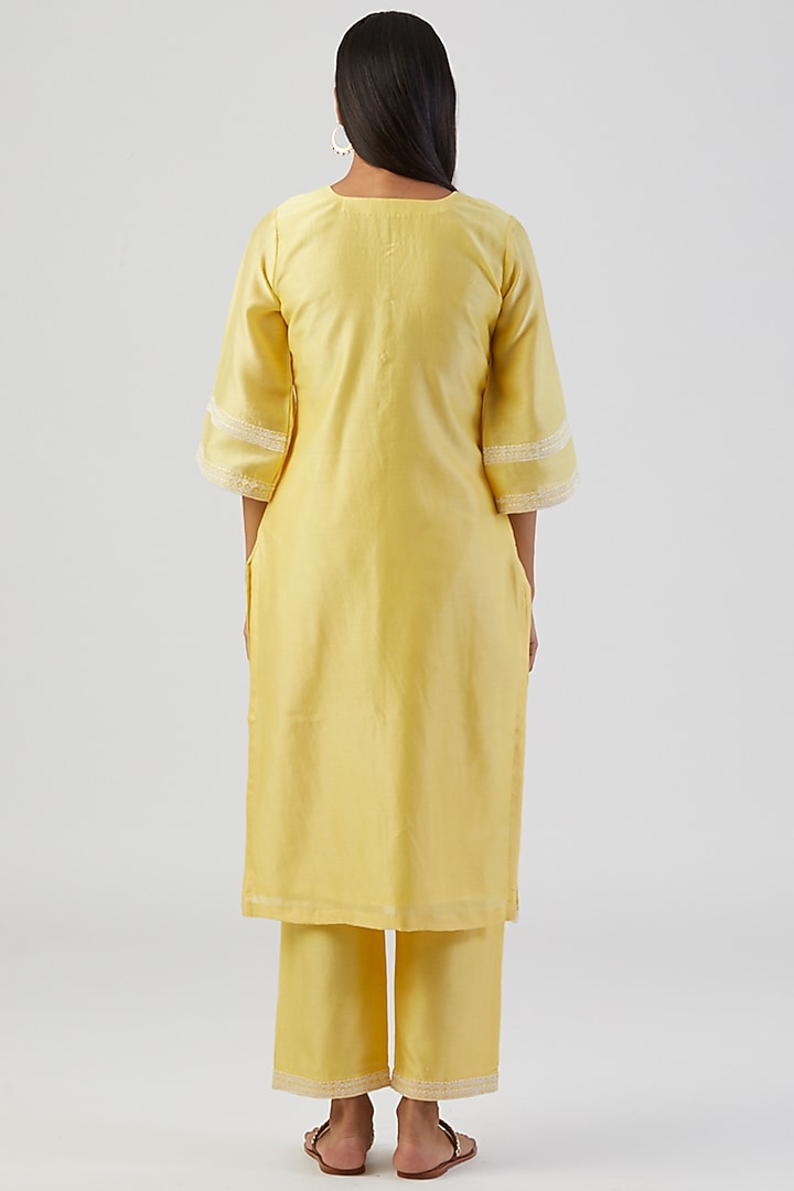 Lemon Yellow Embroidered Kurta Set by Alokik by Divya at Pernia's Pop Up Shop