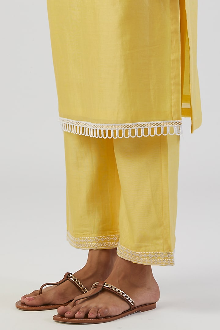 Lemon Yellow Embroidered Kurta Set by Alokik by Divya at Pernia's Pop Up Shop