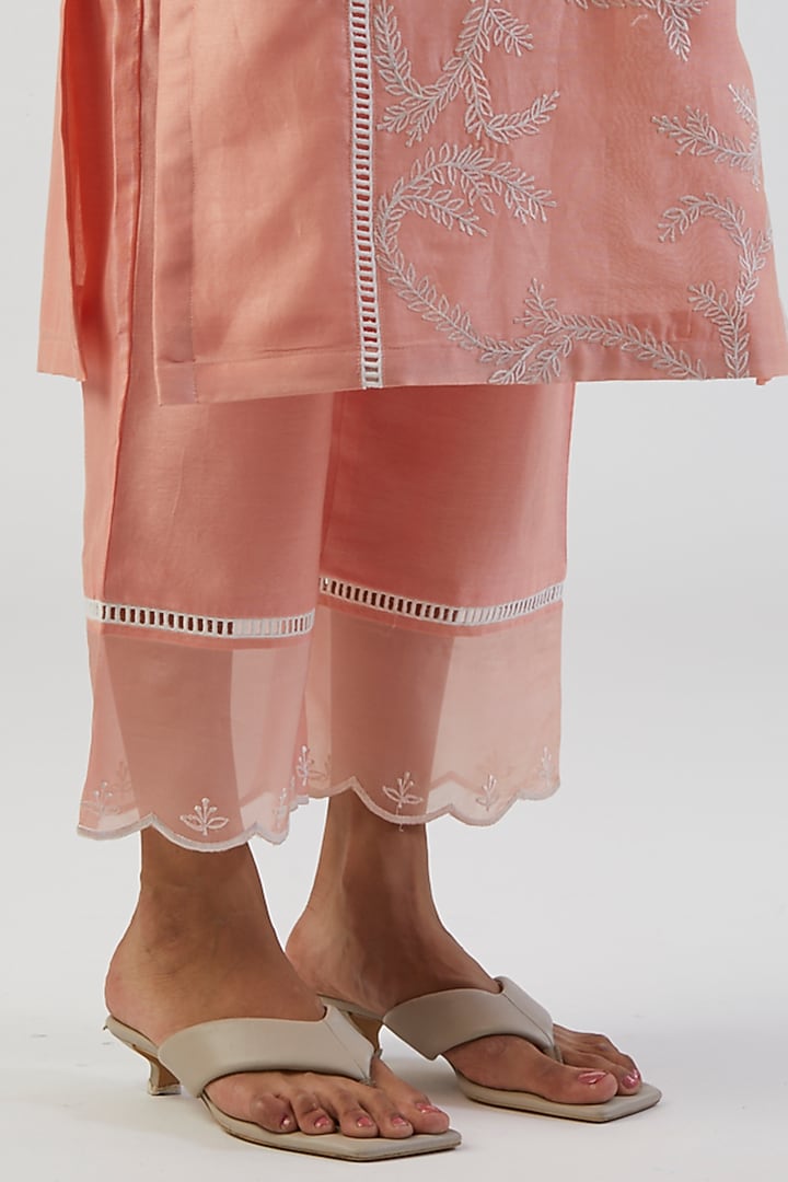 Peach Embroidered Kurta Set by Alokik by Divya at Pernia's Pop Up Shop