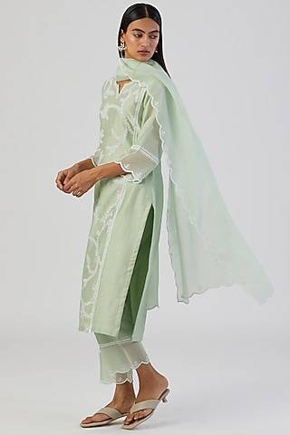 Mint Green Embroidered Kurta Set by Alokik by Divya