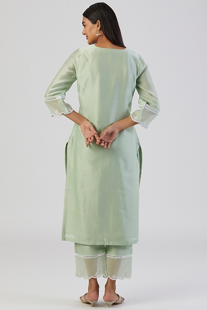 Mint Green Embroidered Kurta Set by Alokik by Divya at Pernia's Pop Up Shop