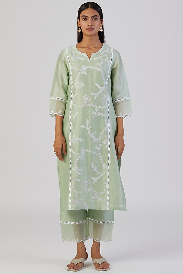 Mint Green Embroidered Kurta Set by Alokik by Divya at Pernia's Pop Up Shop