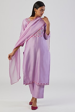 Lilac Embroidered Kurta Set by Alokik by Divya