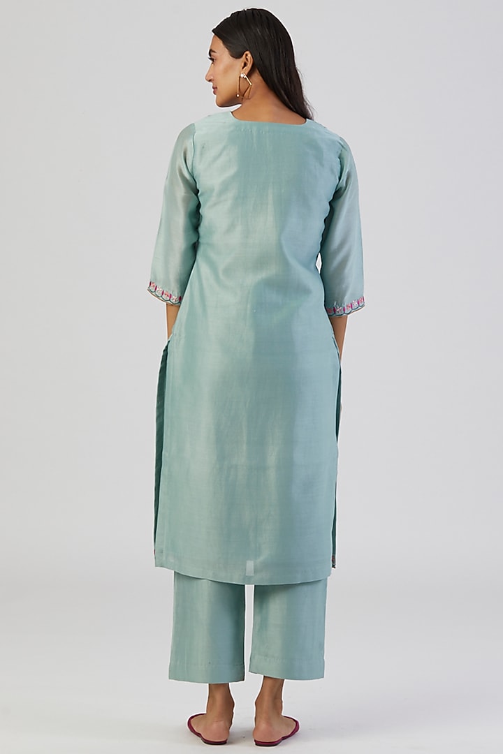 Sea Green Embroidered Kurta Set by Alokik by Divya at Pernia's Pop Up Shop