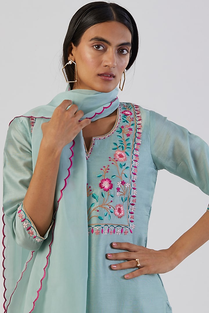Sea Green Embroidered Kurta Set by Alokik by Divya at Pernia's Pop Up Shop