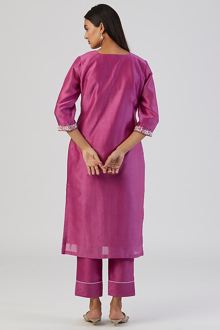 Fuchsia Pink Embroidered Kurta Set by Alokik by Divya at Pernia's Pop Up Shop