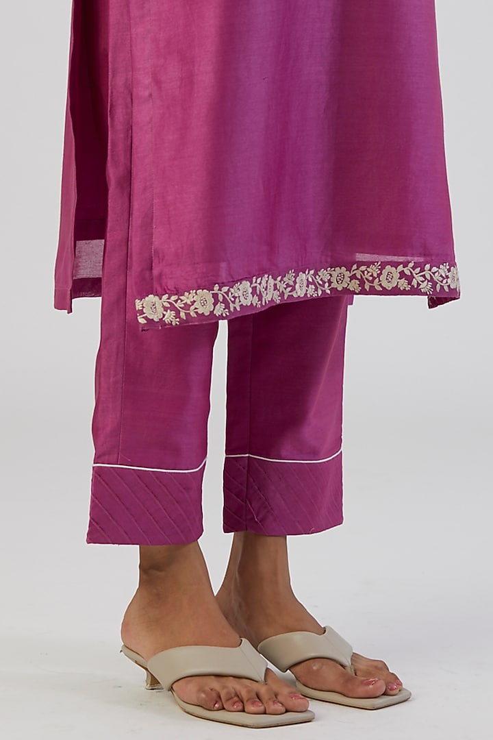 Fuchsia Pink Embroidered Kurta Set by Alokik by Divya at Pernia's Pop Up Shop