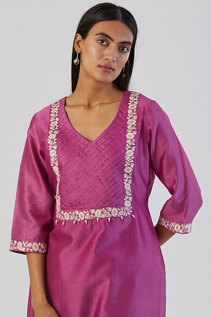 Fuchsia Pink Embroidered Kurta Set by Alokik by Divya at Pernia's Pop Up Shop