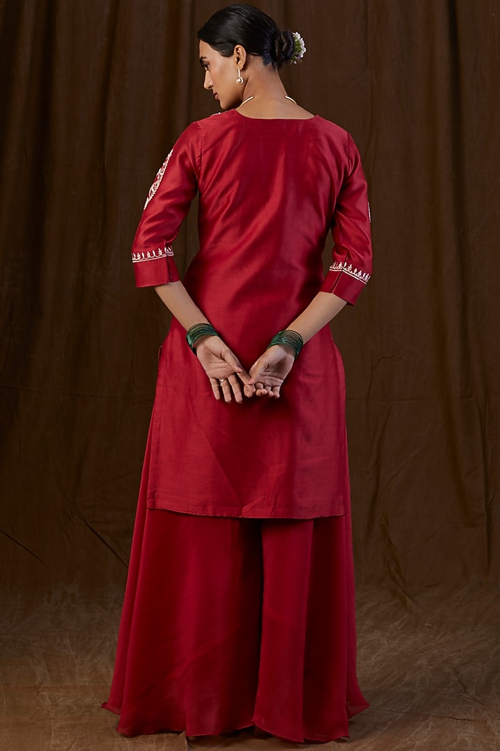 Maroon Silk Organza Sharara Set by Alokik by Divya at Pernia's Pop Up Shop