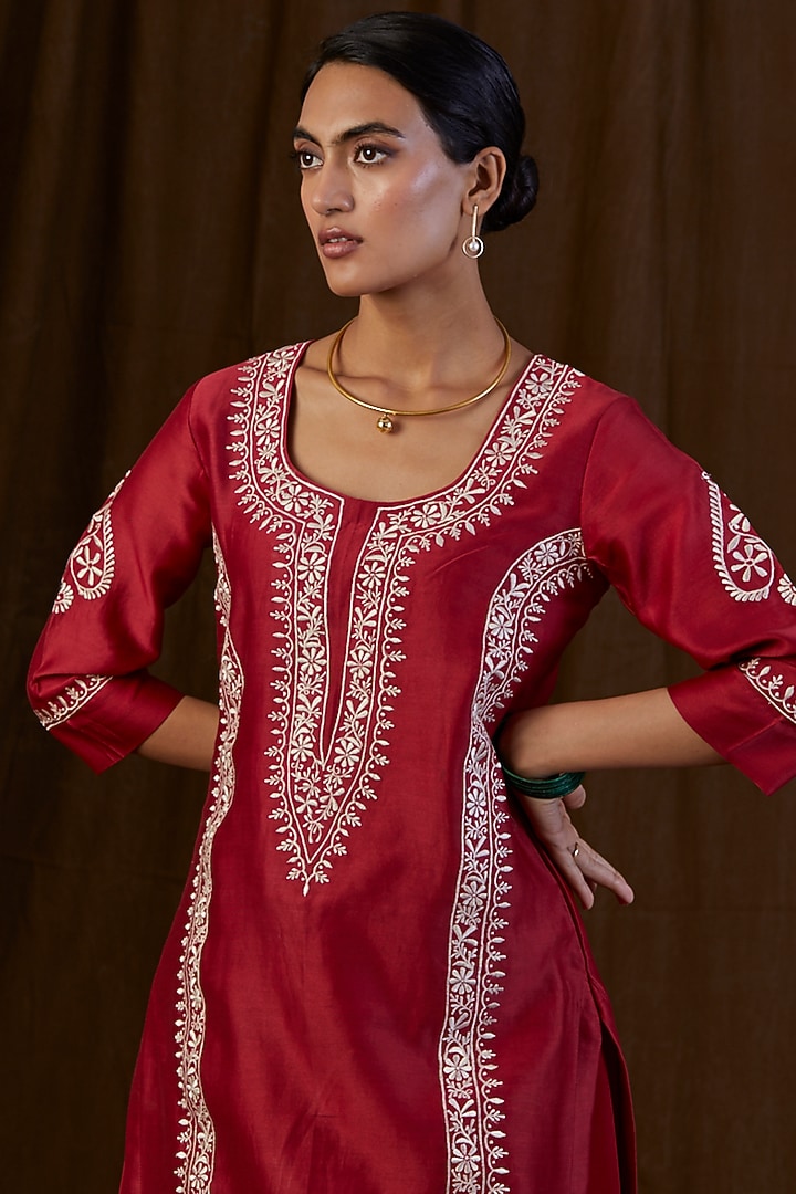 Maroon Silk Organza Sharara Set by Alokik by Divya at Pernia's Pop Up Shop