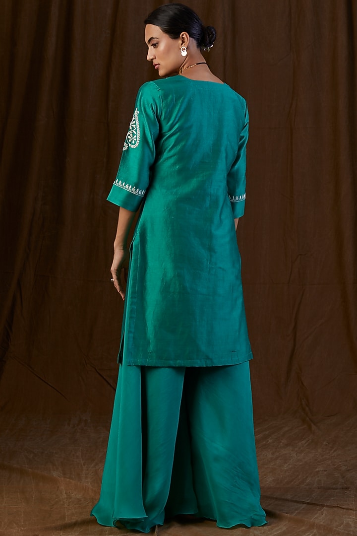 Teal Green Silk Organza Sharara Set by Alokik by Divya at Pernia's Pop Up Shop
