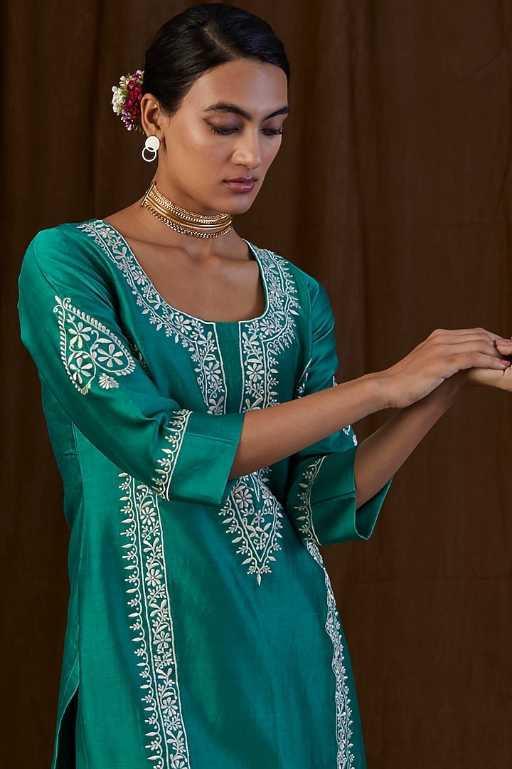 Teal Green Silk Organza Sharara Set by Alokik by Divya at Pernia's Pop Up Shop