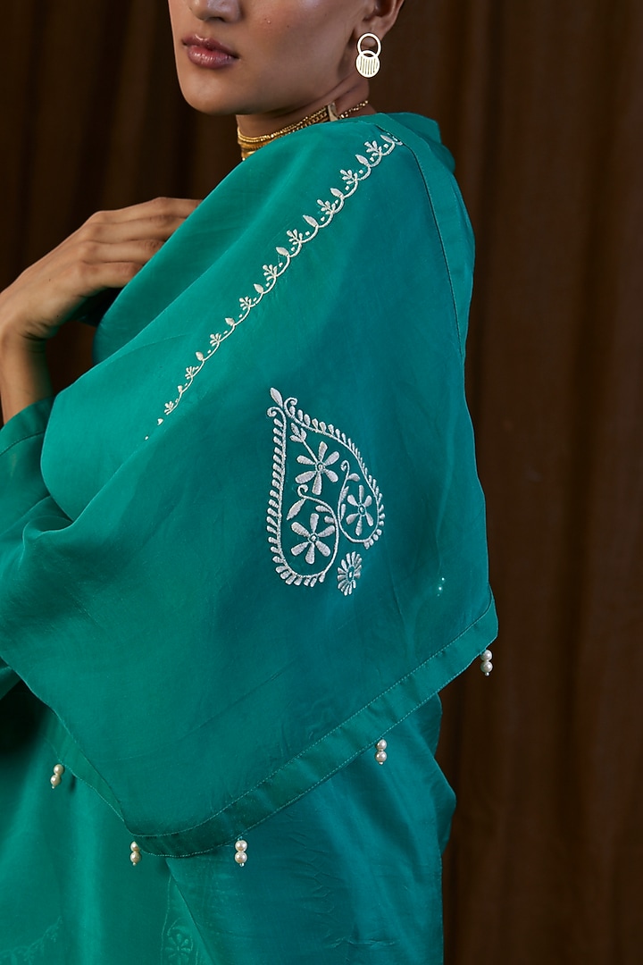 Teal Green Silk Organza Sharara Set by Alokik by Divya at Pernia's Pop Up Shop