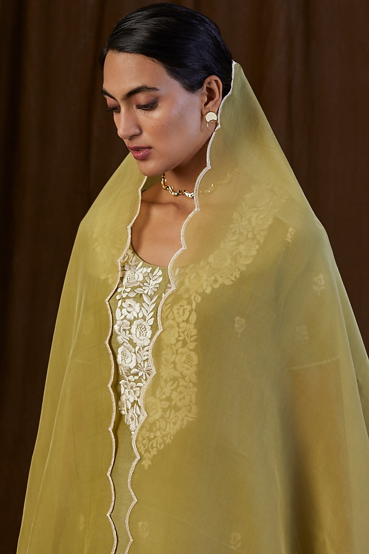 Olive Green Silk Organza Sharara Set by Alokik by Divya at Pernia's Pop Up Shop